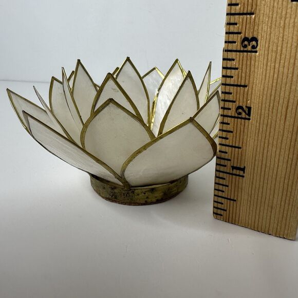 Capiz Shell Lotus Tealight Candle Holder Cork Bottom Brass Trim Delicate - Picture 10 of 14